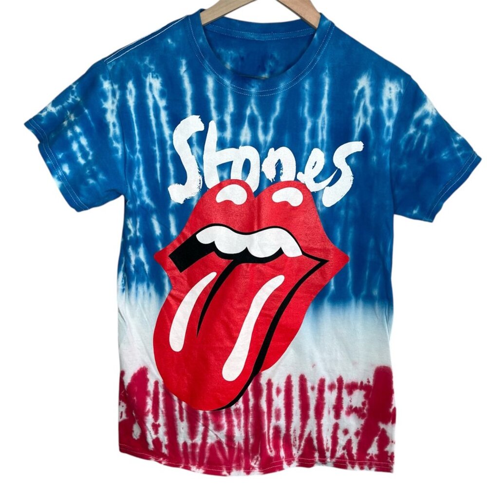 Rolling Stones Unisex No Filter Tie-Dye Tour 2019 T-Shirt Small Blue Red